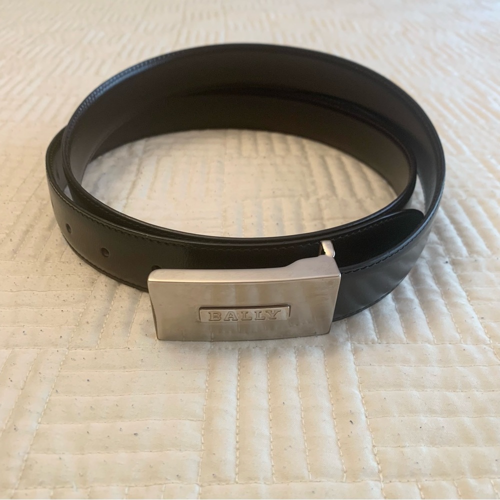 Bally Black Leather Belt with Metallic Buckle